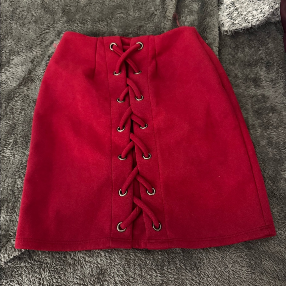Red Lace-Up Women's Skirt